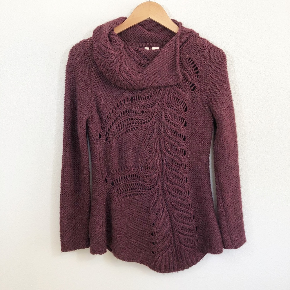 Anthropologie Moth Lace Front Cowl Neck Sweater